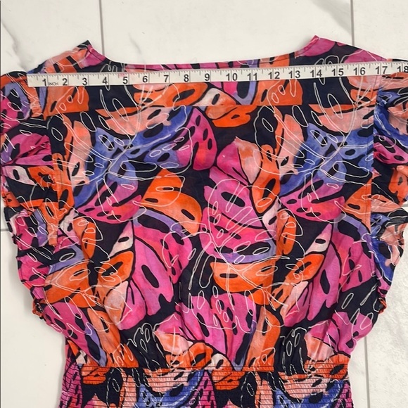 Tommy Hilfiger Tropical Pink, Orange & Purple Short Ruffle Sleeve Smocked Waist - Picture 12 of 13